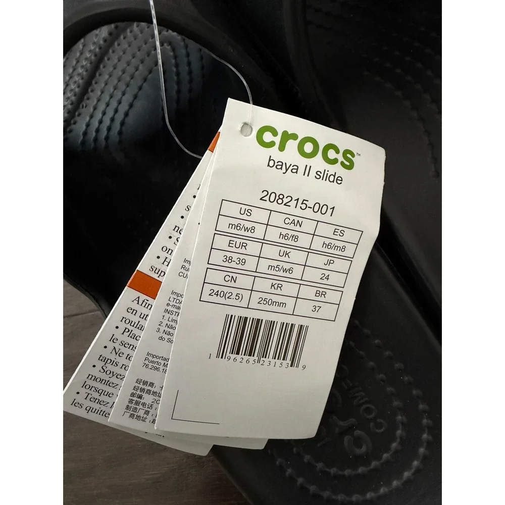 Crocs Baya II Slide Black Sandals Mens 6 Womens 8 208215-001 NWT